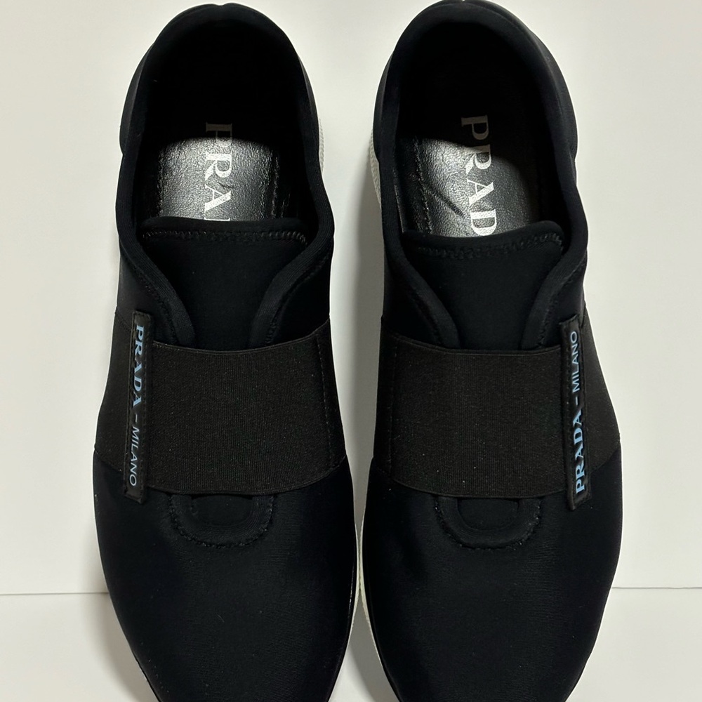 Authentic Womens Prada Black Neoprene Slip-On Sneakers Size EUR 39